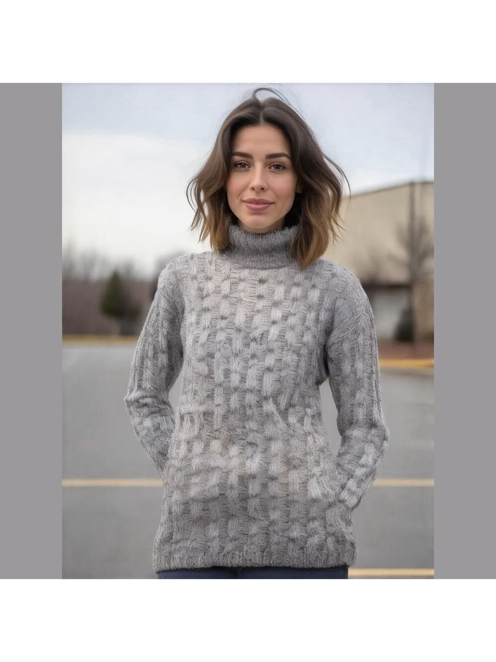 Women's M Cowl Neck Sweater Black Grey Cream